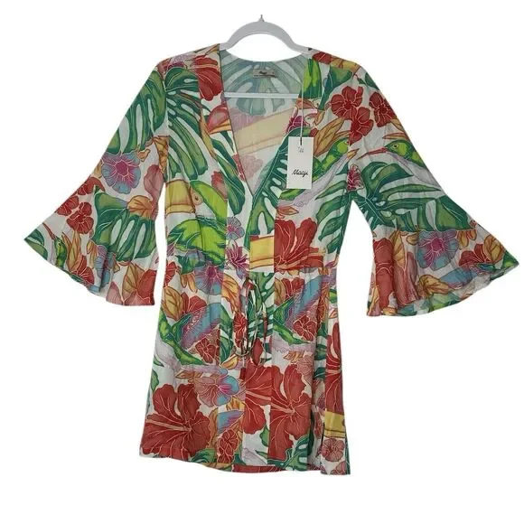 Maaji Joy Kaftan Cover Up Womens Small Sky Garden Beach Tropical‎ Outdoor New - Picture 1 of 13